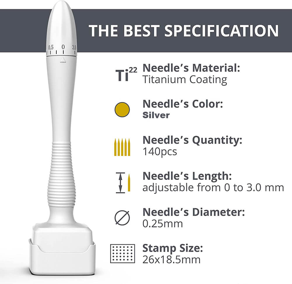 Imported Original Derma Stamp Adjustable 140 & 100 Micro Needles Targeted Skin Therapy Tool