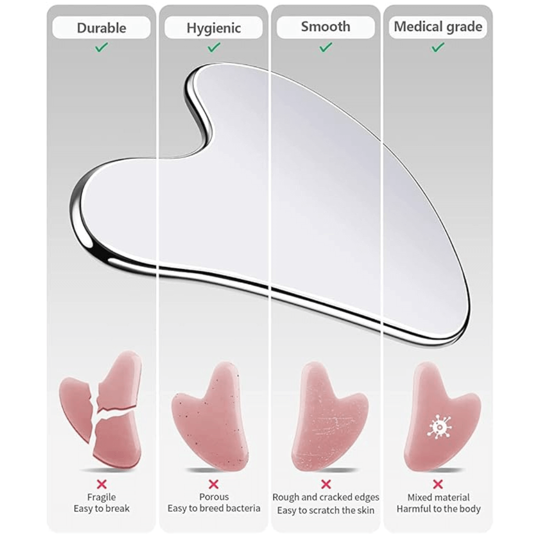 Premium Stainless Steel Gua Sha For Face Lifting Massage Tool Natural Universal Facial Silver Metal GuaSha